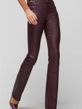 White House Black Market Burgundy Faux Leather Boot-Cut Pants